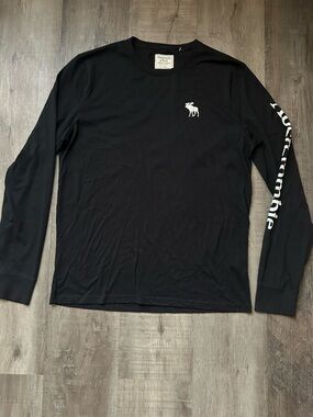 Abercrombie & Fitch Black Long Sleeve Logo Tee with White Sleeve Script